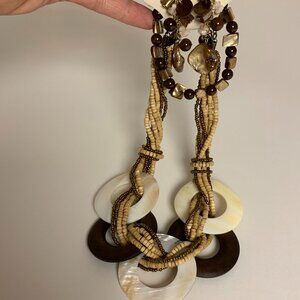 Necklace 3-PC Set Nwt Brown & Ivory Beads Boho Natural Look